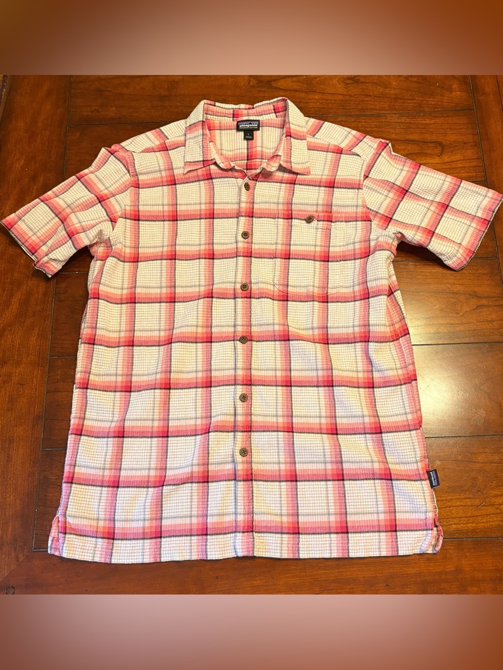 Patagonia Pink & Cream Plaid Short-Sleeve Button-Down Shirt